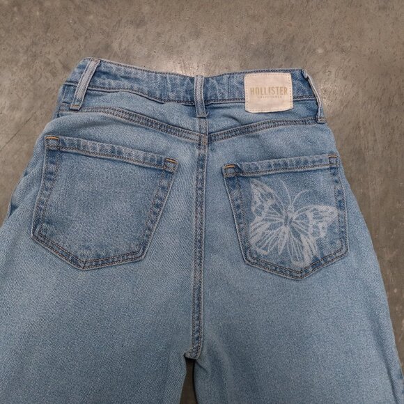 Hollister Ultra High Rise Dad Jeans Womens 24 x 31 Light Wash Butterflies - Picture 4 of 6